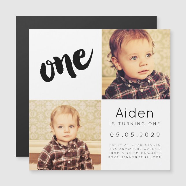 |MAGNET| Baby Boy Girl ONE 1er anniversaire Carte  (Devant / Derrière)
