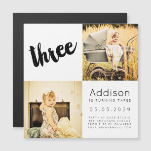 MAGNET Baby Boy Girl TROIS 3ème anniversaire Carte