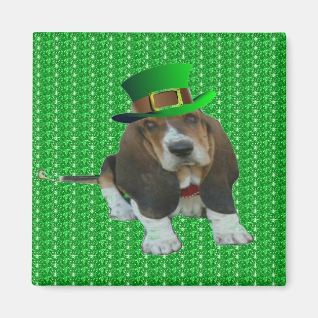 Magnet Basset Hound Happy St. Patrick's (Vorne)