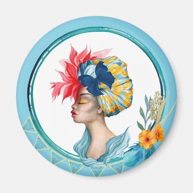 Magnet bleu femme africaine (Devant)