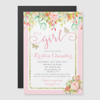 MAGNET Butterfly Girl Floral Rose Baby Einladung