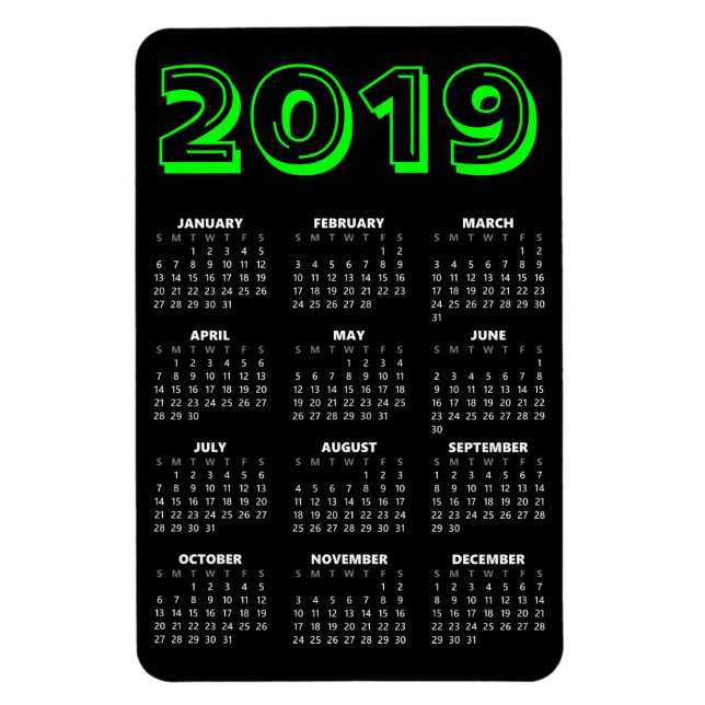 Magnet Calendrier 2019 - Noir et Vert (Vertical)