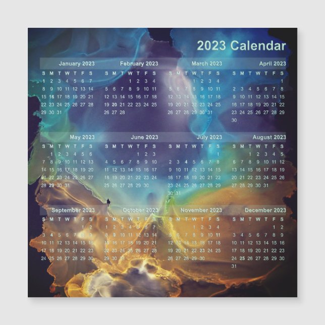 Magnet calendrier - Nebula de l'espace bleu jaune (Devant)