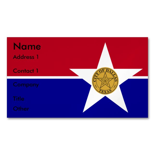 Magnet carte de visite avec drapeau de Dallas (devant)