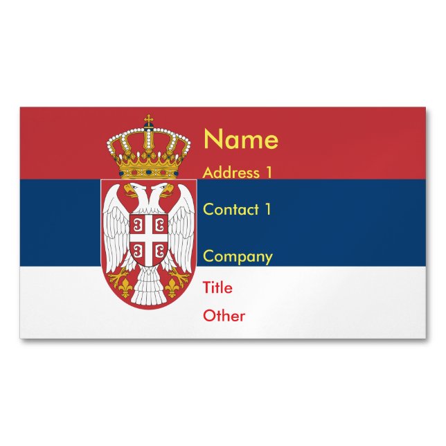 Magnet carte de visite avec drapeau de la Serbie (devant)