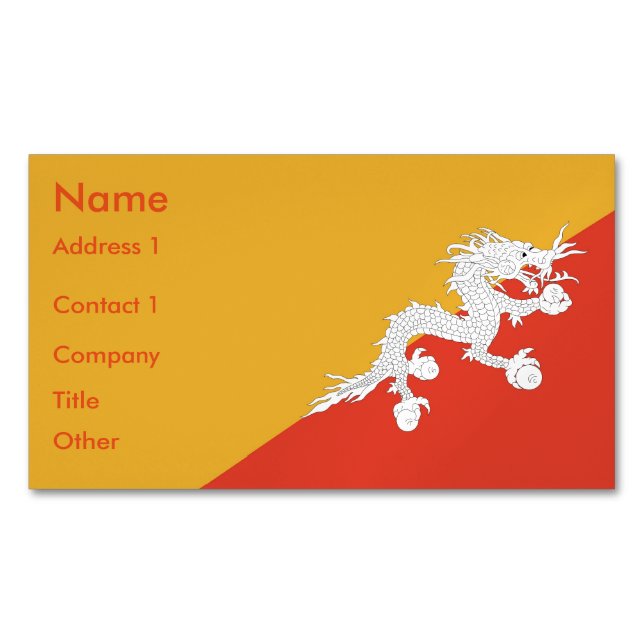 Magnet carte de visite avec drapeau du Bhoutan (devant)