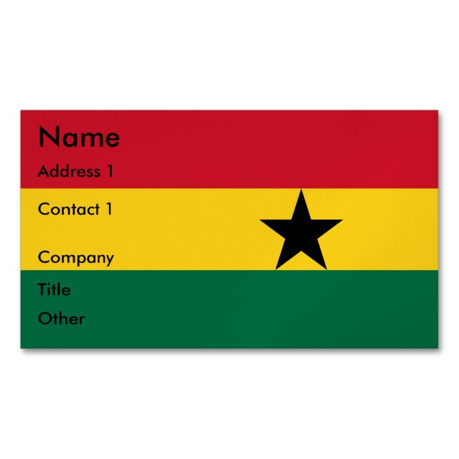 Magnet carte de visite avec le drapeau du Ghana (devant)