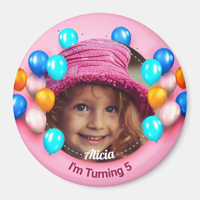 Magnet circulaire personnalisé Joyeux anniversaire (Devant)