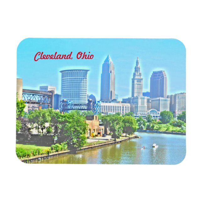 Magnet Cleveland Ohio River View (Paint Effect) (Horizontal)