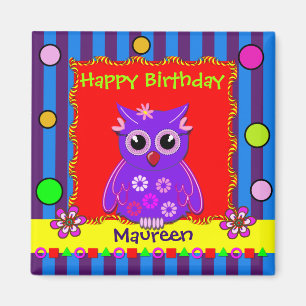Magnet d'anniversaire de Chouette personnalisable 