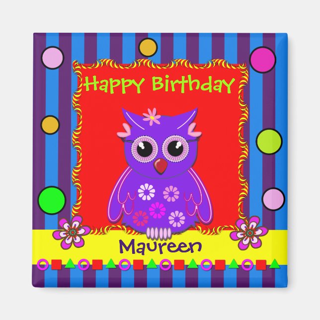 Magnet d'anniversaire de Chouette personnalisable  (Devant)