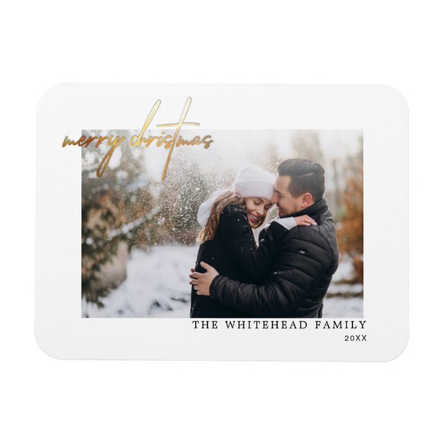 Magnet de carte blanche simple or Merry Christmas (Horizontal)