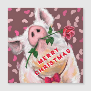 Magnet de carte de Noël de cochon drôle - Gentlema