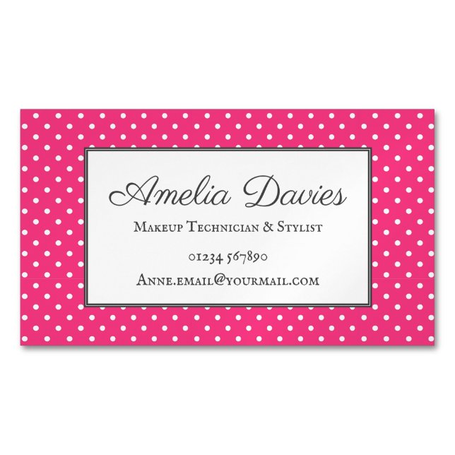 Magnet de Carte de visite de Polka Retro Rose fémi (devant)