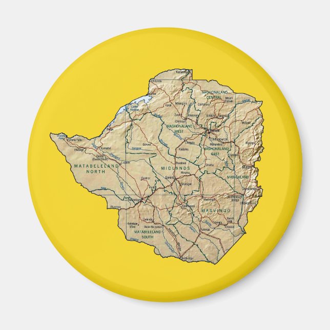 Magnet de carte du Zimbabwe (Devant)
