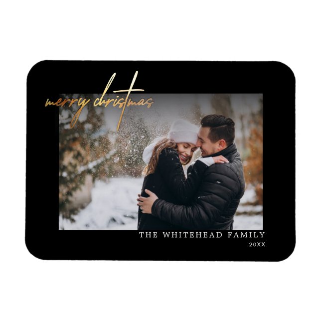 Magnet de cartes noires Joyeux d'or simple (Horizontal)