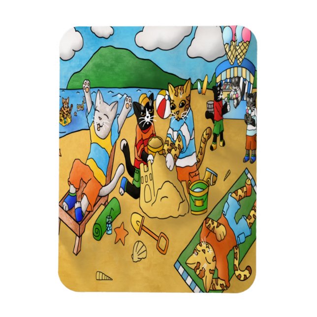 Magnet de chats de plage d'été (Vertical)