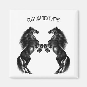Magnet de cheval sauvage noir avec texte personnal