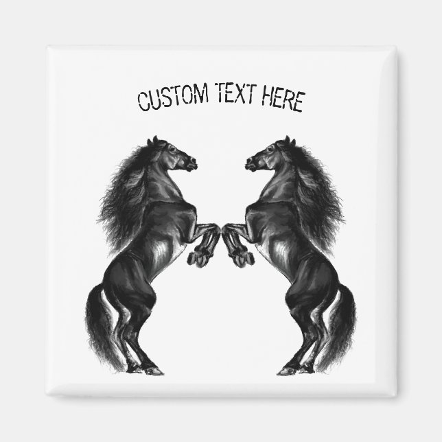 Magnet de cheval sauvage noir avec texte personnal (Devant)