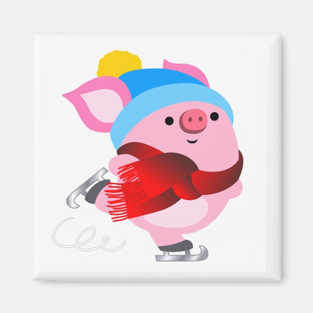 Magnet de cochon de patinage sur glace de cartons  (Devant)