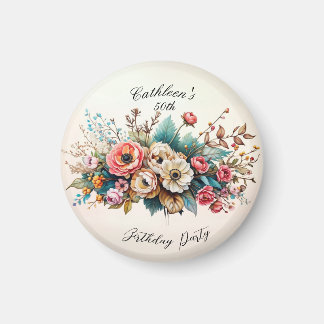 Magnet de fête d'anniversaire floral personnalisé