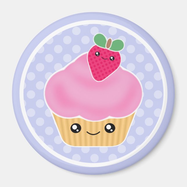 Magnet de fraises Kawaii Cupcake (Devant)