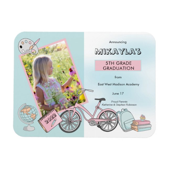 Magnet de graduation bleu rose rose pâle (Horizontal)