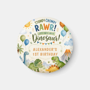 Magnet de joyeux anniversaire de dinosaure mignon