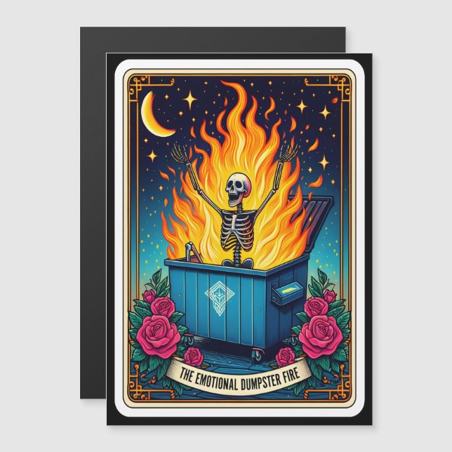 Magnet de la carte Tarot "Le Feu de Dumpster Emoti (Devant / Derrière)