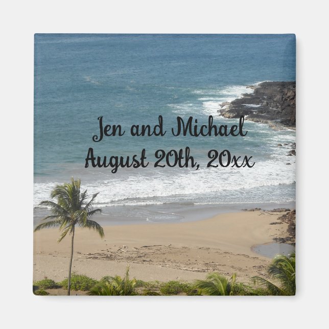 Magnet de la date de mariage Ocean and Beach (Devant)