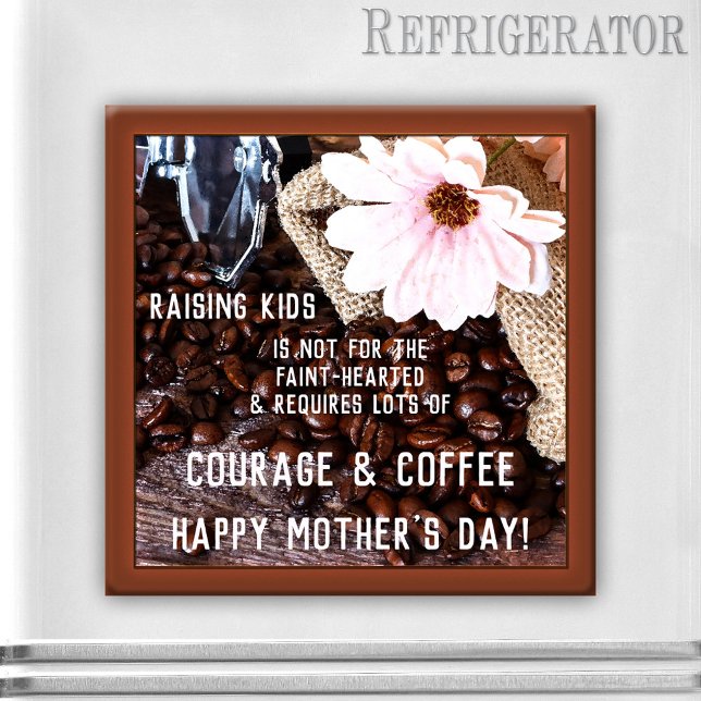 Magnet de la fête des mères de café (Magnet featuring a coffee themed design with a lovely pink flower - nice for Mother's Day)