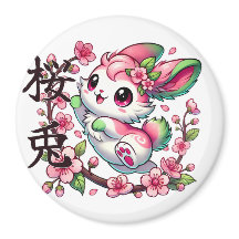 Magnet de lapin Sakura mignonne avec Écriture de p