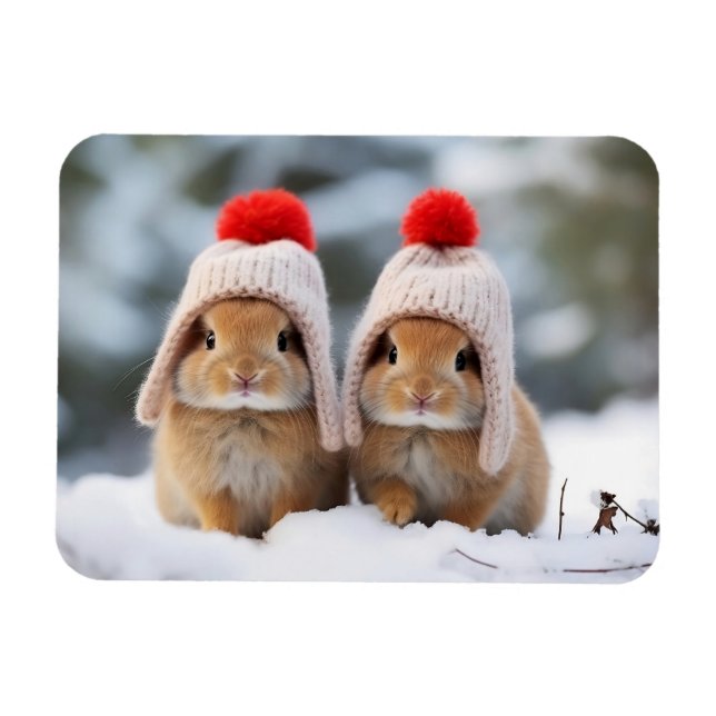 Magnet de lapins de neige (Horizontal)