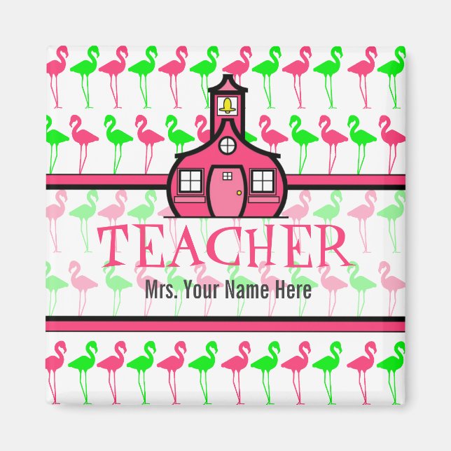 Magnet de l'enseignant - Pink & Green Flamingo Pat (Devant)
