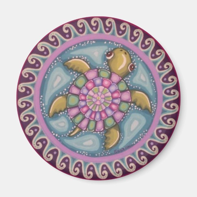 Magnet de mandala de tortue mignonne par Soozie Wr (Devant)