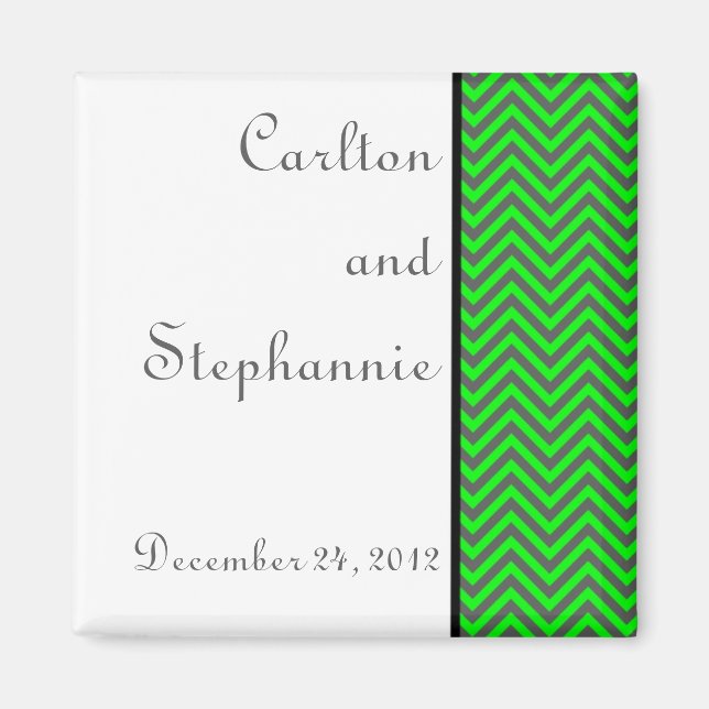 Magnet de Mariage moderne Chevron Neon Green/Grey (Devant)