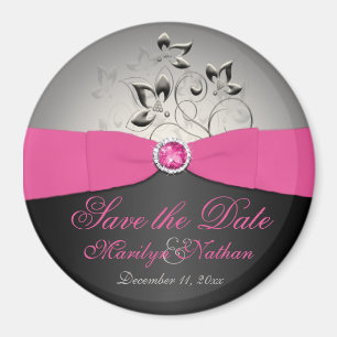 Magnet de mariage rose, noir et argent