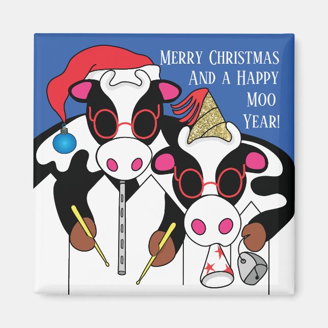 Magnet de Noël Carré Bonne année Moo! (Devant)