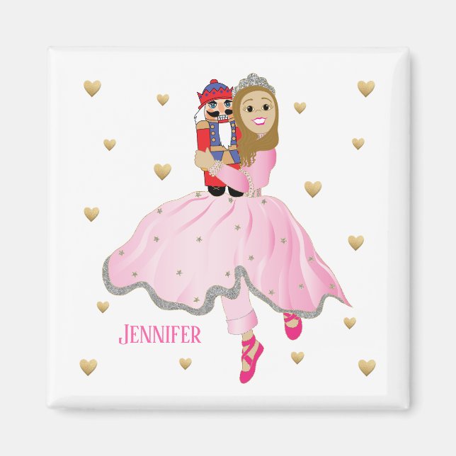 Magnet de Noël Carré Nutcracker Lt Brun Cheveux (Devant)