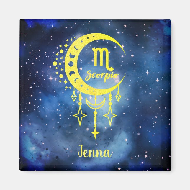 Magnet de nom personnalisé bleu et jaune de minuit (Devant)