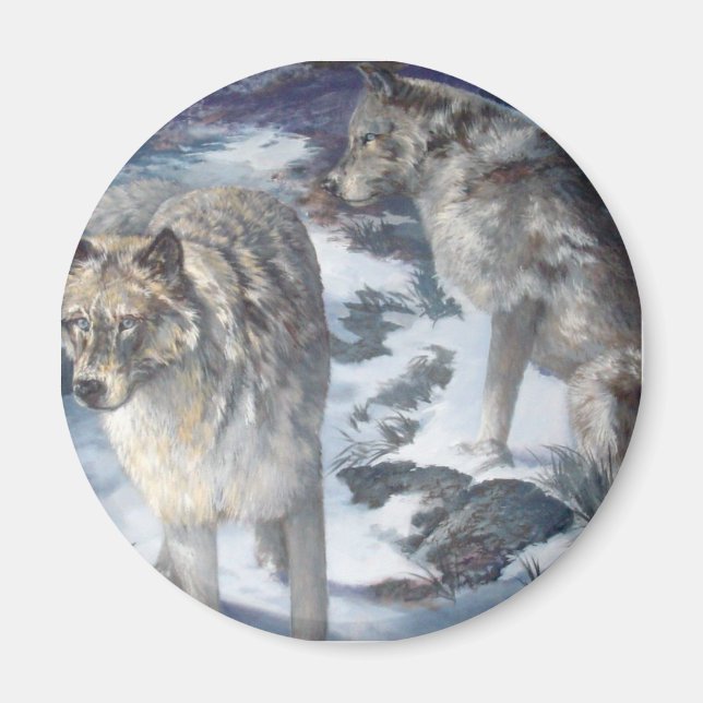 Magnet de paire de loups de la faune de l'Alaska (Devant)
