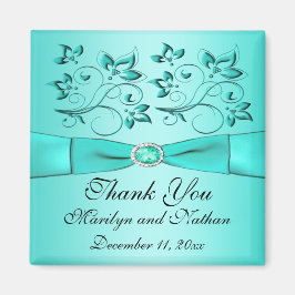 Magnet de remerciement de mariage floral aqua et n