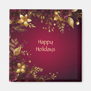 Magnet de vacances Fleurs Rouge Bourgogne Or