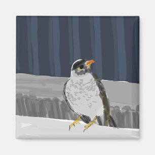Magnet des Vogels auf einer Schiene