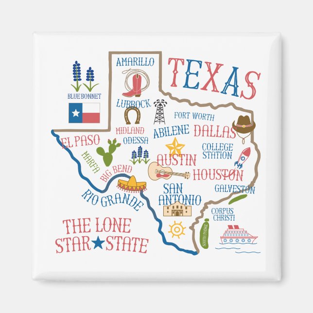 Magnet d'illustrations de l'état du Texas (Devant)