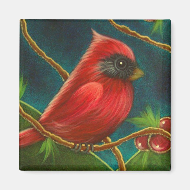 MAGNET D'OISEAU CARDINAIRE ROUGE (Devant)