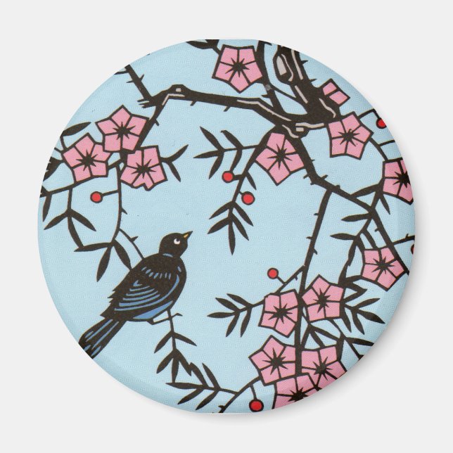 Magnet d'oiseaux cerise en fleur (Devant)
