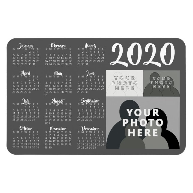 Magnet du calendrier 2020 - 3 photos personnalisée (Horizontal)
