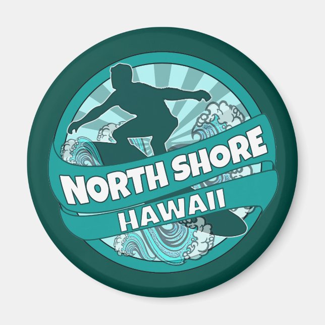 Magnet du logo de surfeur turquoise North Shore Ha (Devant)