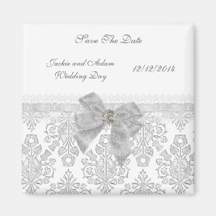 Magnet Enregistrer la date Mariage Damask Blanc